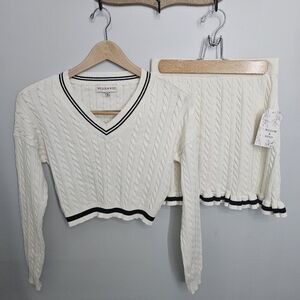 Willow & Wind Ivory Cable Knit Sweater and Skirt Set